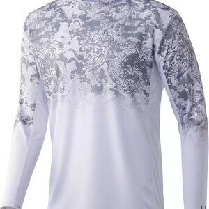 Huk Icon X Tide Change Fade LS Performance LARGE Fishing Shirt Grey & White
